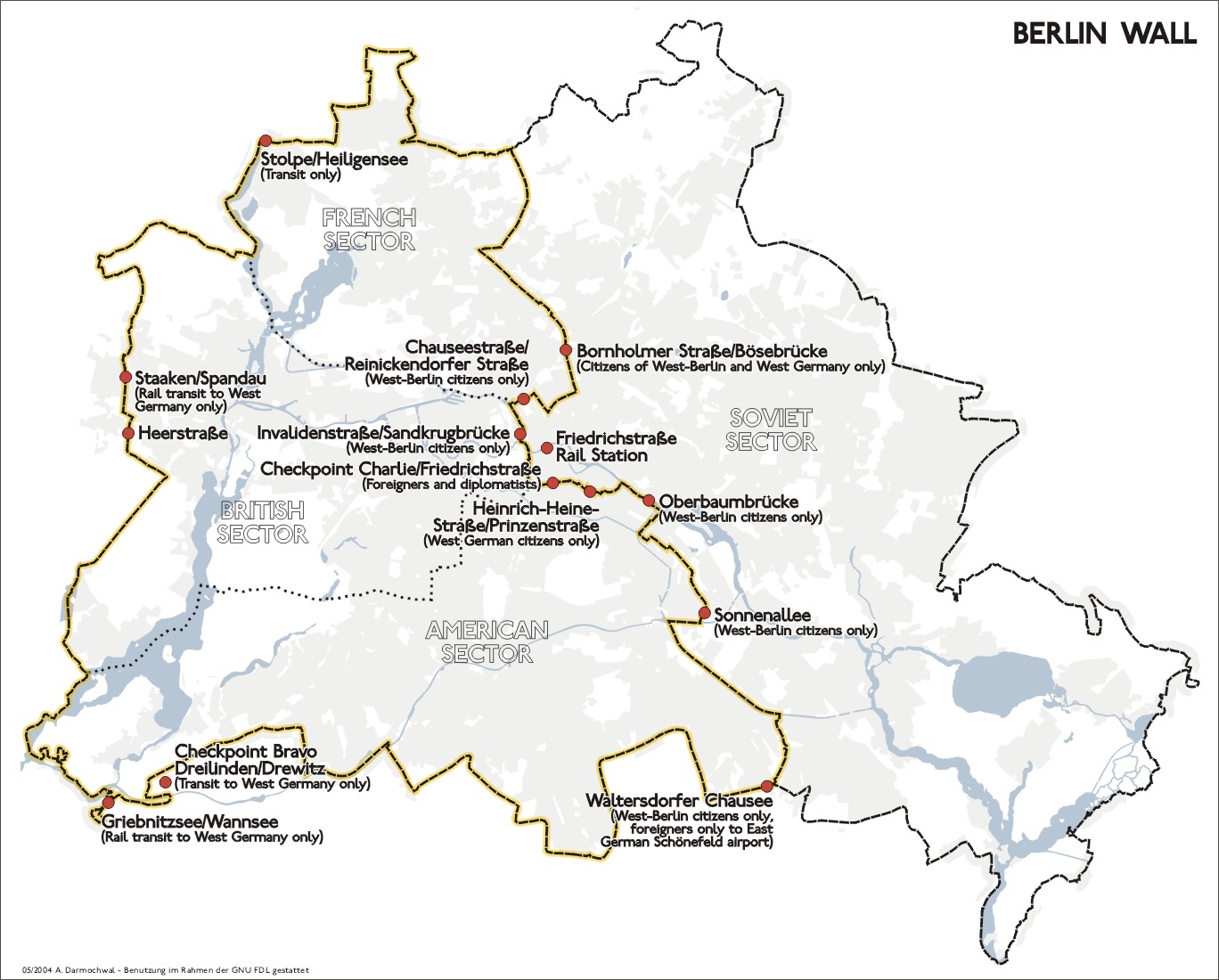 Plano del muro de BerlÃ­n y sus puertas