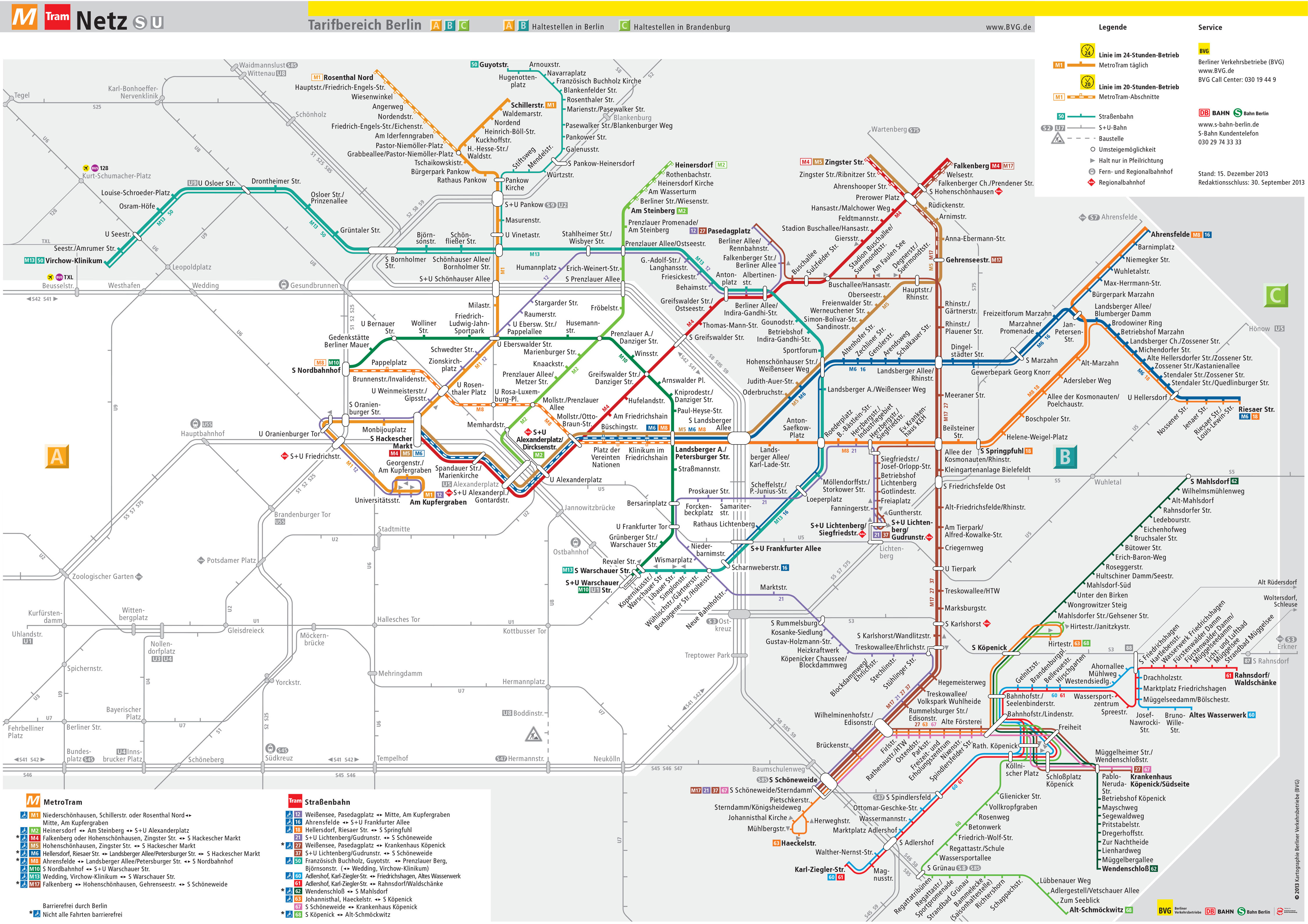 Mapa y plano de tranvia de Berlín estaciones y lineas