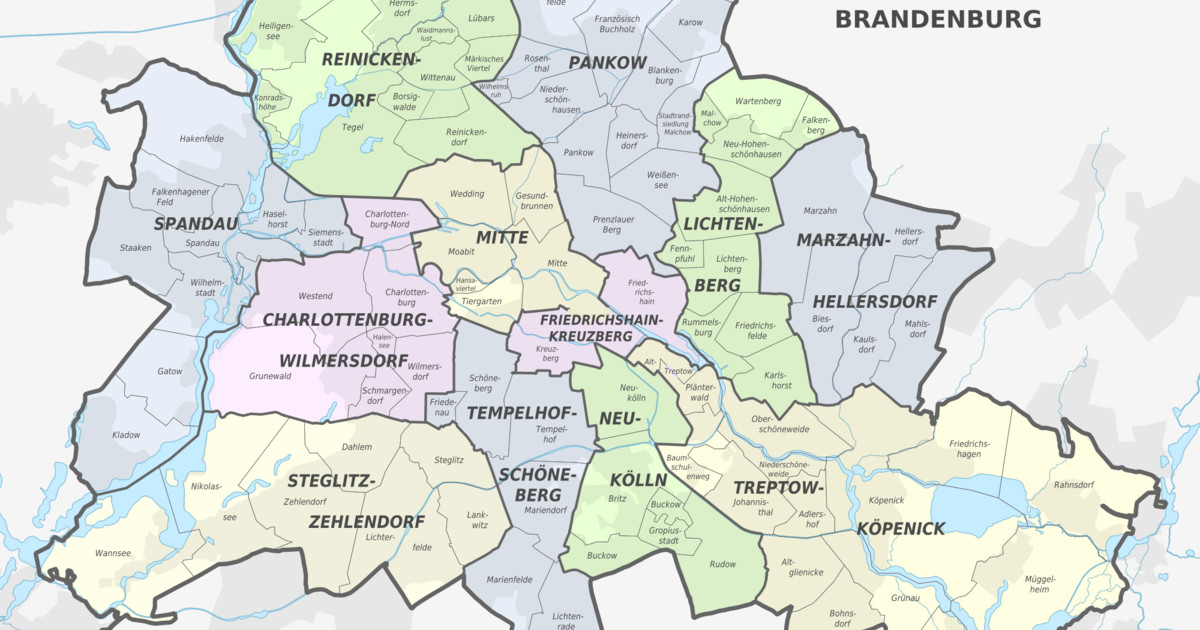 Mapa y plano de 12 distritos (bezirke) y barrios de Berlín