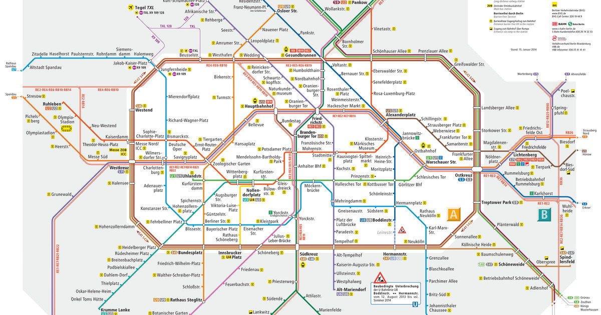 Mapa y plano de metro (u bahn) de Berlín estaciones y lineas